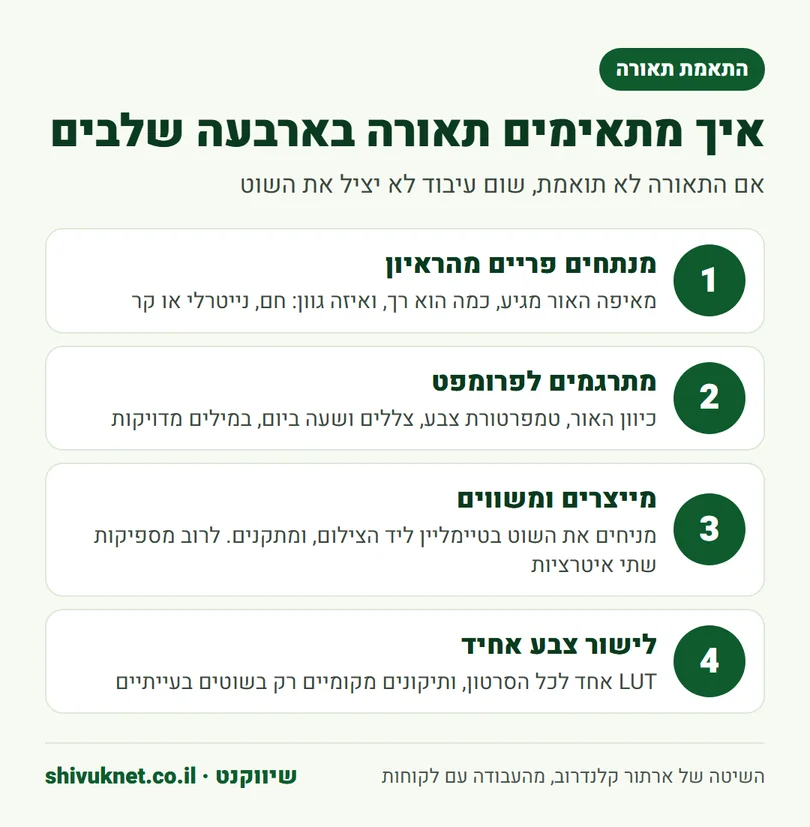 ארבעה שלבים להתאמת התאורה של שוט AI לחומר שצולם