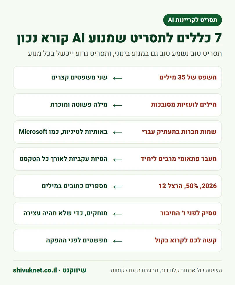שבעה כללים לכתיבת תסריט בעברית שמנוע קריינות AI קורא נכון