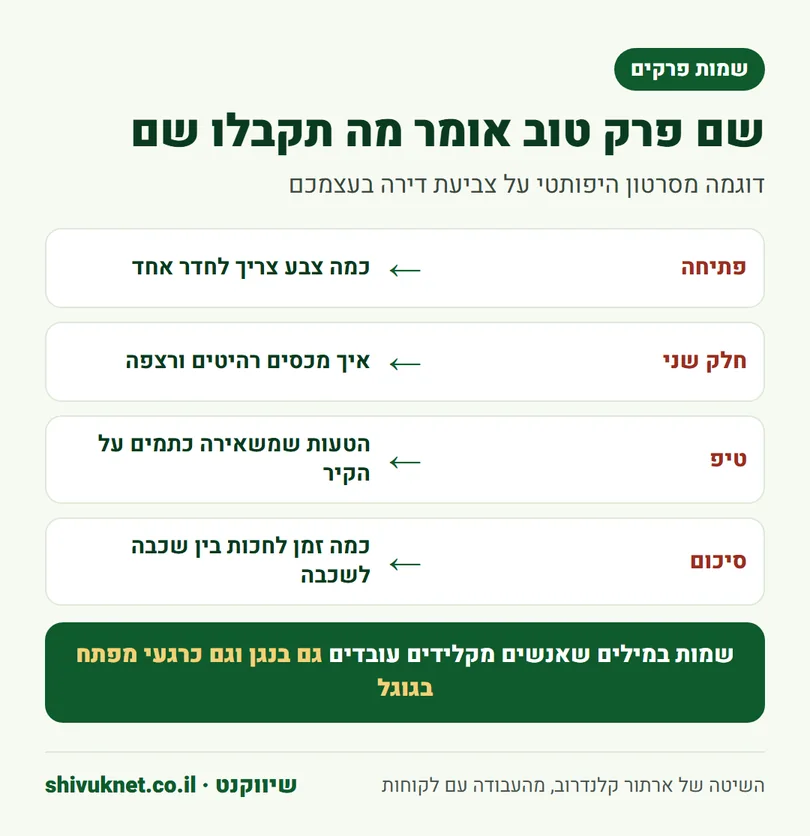 השוואה בין שמות פרקים כלליים לשמות פרקים שמתארים את התוכן בסרטון על צביעת דירה
