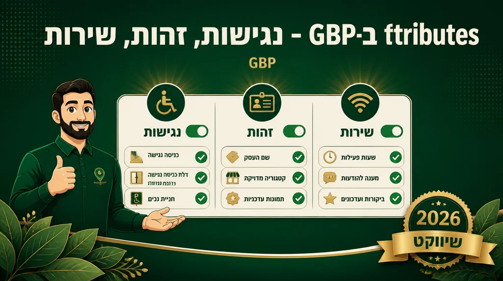 מסך הגדרת attributes ב-Google Business Profile עם נגישות וזהות