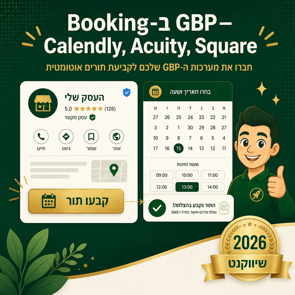 הקמת Booking ב-Google Business Profile עם חיבור ל-Calendly ו-Acuity