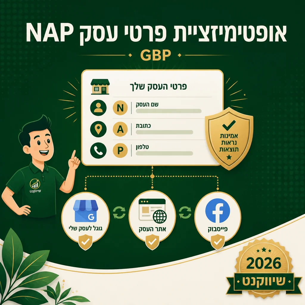מסך עריכת פרטי Google Business Profile עם שדות NAP מודגשים