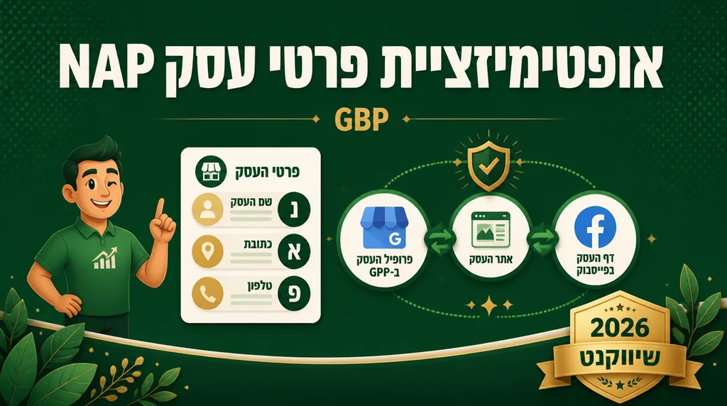 מסך עריכת פרטי Google Business Profile עם שדות NAP מודגשים