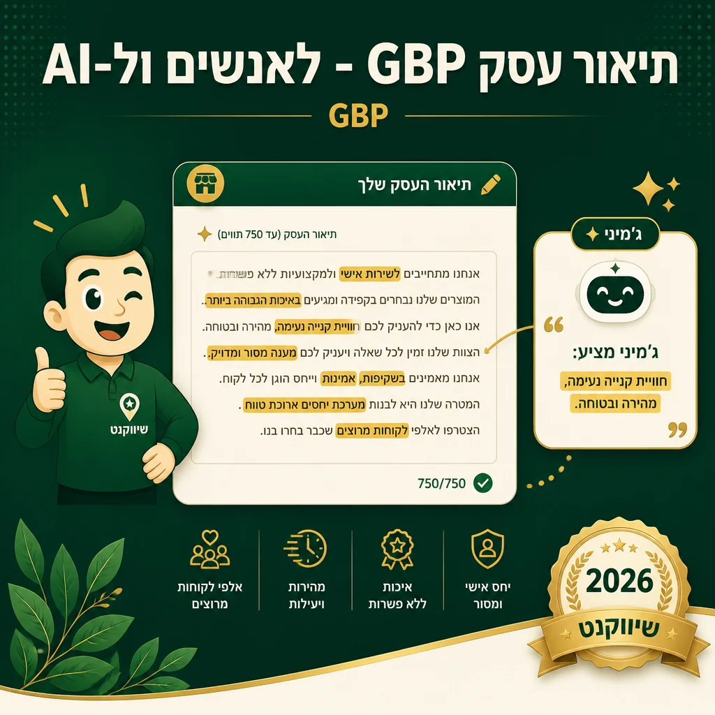 מסך עריכת תיאור עסק ב-Google Business Profile עם 750 תווים