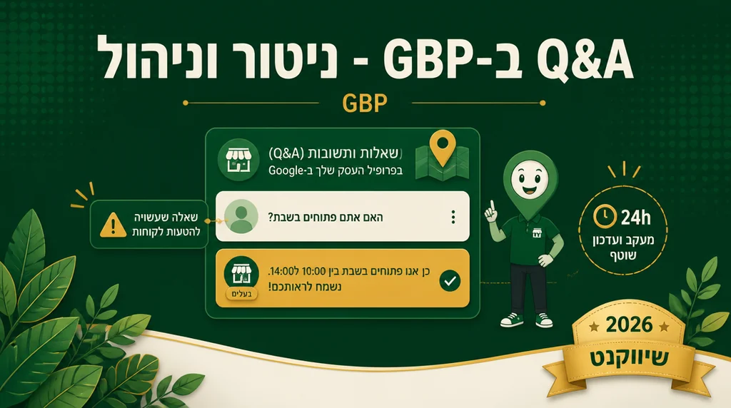 מסך ניהול Q&A בכרטיס Google Business Profile עם שאלות וסימון תשובות רשמיות