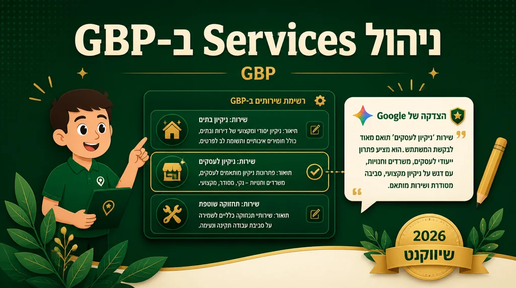 מסך עריכת רשימת שירותים ב-Google Business Profile עם 18 שירותים פעילים