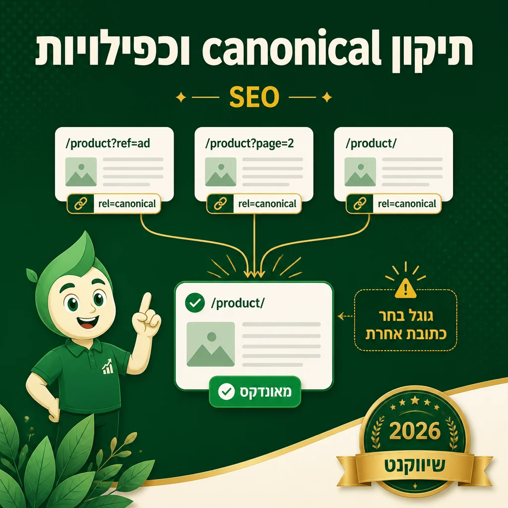 דוח Coverage ב-Search Console עם סטטוסי canonical שונים