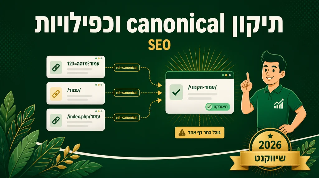 דוח Coverage ב-Search Console עם סטטוסי canonical שונים