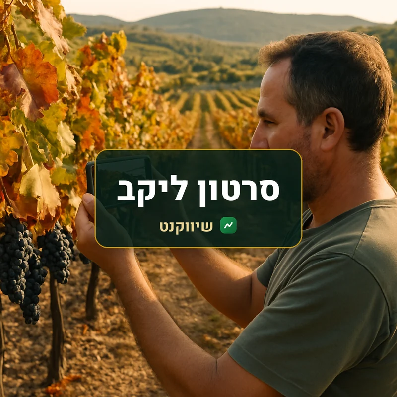 סרטון ליקב: יינן מצלם בטלפון אשכולות ענבים בין שורות הכרם בהרי יהודה