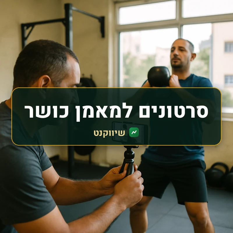 סרטונים למאמן כושר: מאמן אישי מצלם בטלפון על חצובה מתאמן שעושה תרגיל עם משקולת