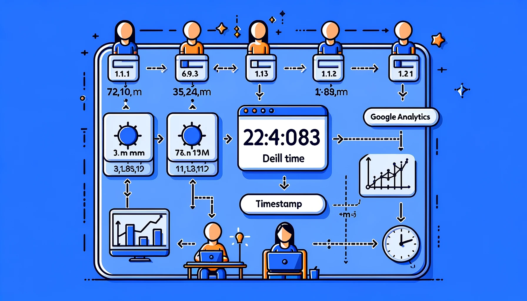 דיאגרמה של חישוב זמן שהייה על ידי Google Analytics באמצעות חותמות זמן