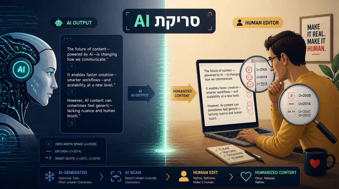 זיהוי תוכן AI בעברית - 9 קטגוריות של AI fingerprint