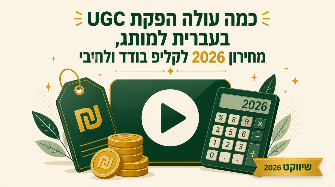 כמה עולה הפקת UGC בעברית למותג, מחירון 2026 לקליפ בודד ולחבילה חודשית