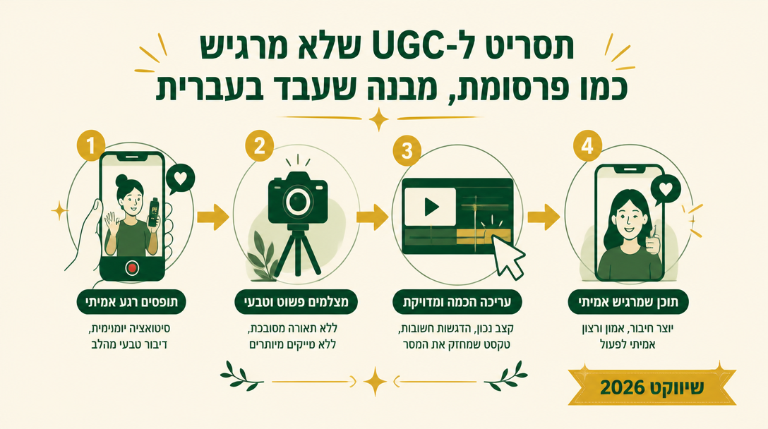 תסריט ל-UGC שלא מרגיש כמו פרסומת, מבנה שעובד בעברית