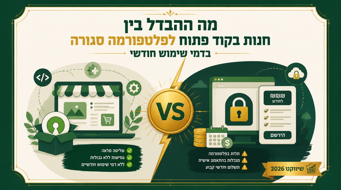 מה ההבדל בין חנות בקוד פתוח לפלטפורמה סגורה בדמי שימוש חודשיים? - שיווקנט